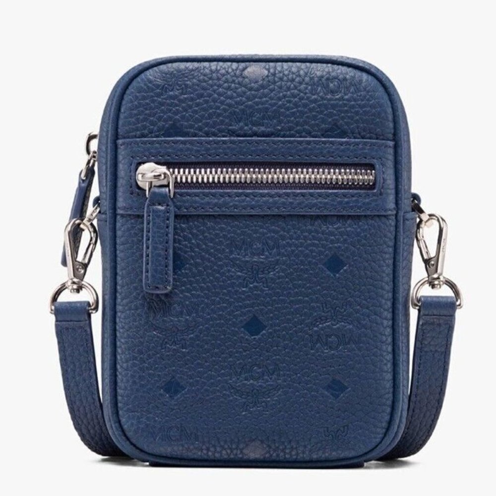 MCM Worldwide Unisex Cobalt Blue Tivitat Crossbody Belt Bag Logo Leather Sling